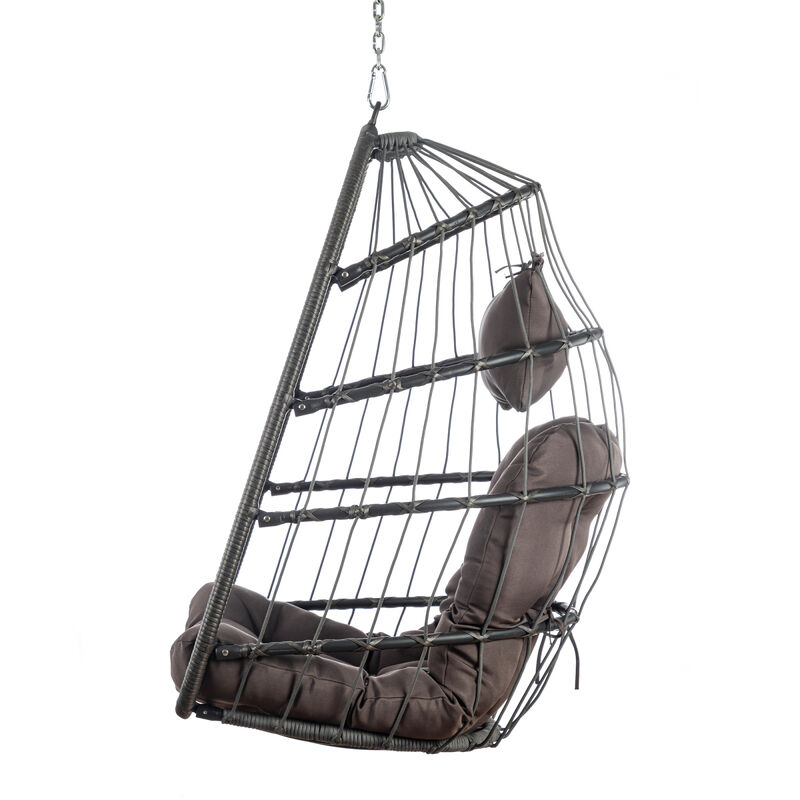 Outdoor Wicker Rattan Swing Chair Hammock chair Hanging Chair with Aluminum Frame and Dark Grey Cushion Without Stand 265 LBS Capacity