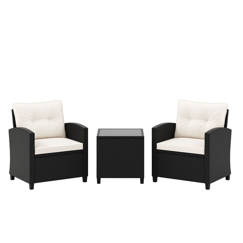 3 Pieces Patio Furniture Set with Tempered Glass Coffee Table image number 0