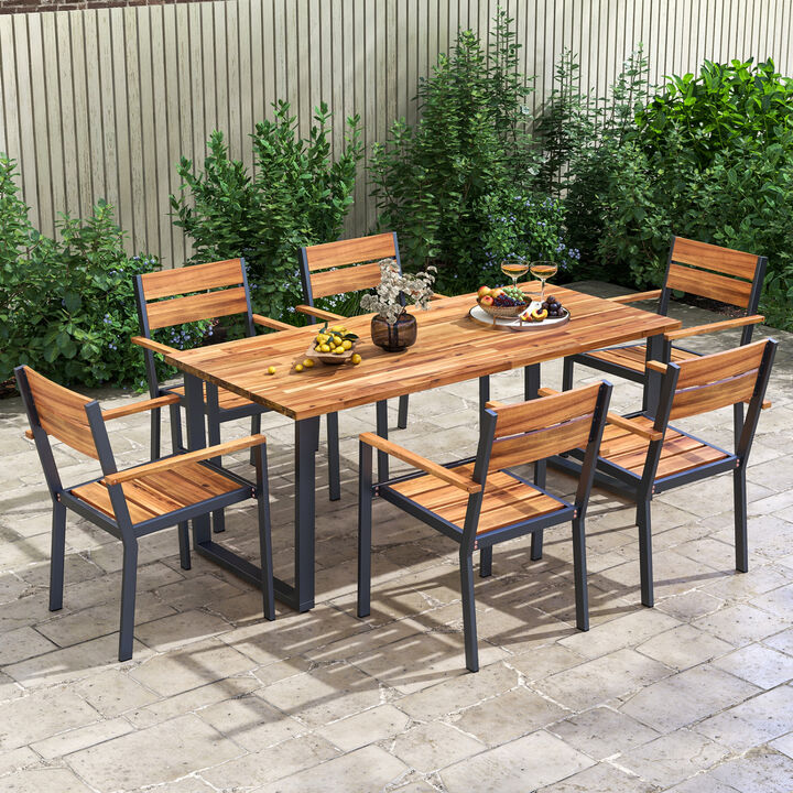 Outdoor Garden Dining Chair with Acacia Wood Armrests and Backrest