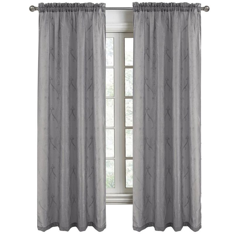 RT Designers Collection Pearl Emb Metallic Doily Rod Pocket Room Darkening Window Curtain Panel for Bedroom 54" x 95" Charcoal