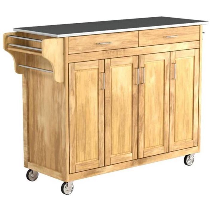 Stainless Steel Top Wooden Kitchen Cart Island with Casters