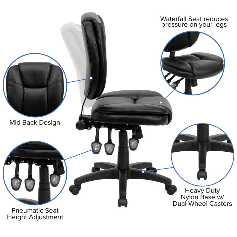 Caroline Mid-Back Fabric Multifunction Swivel Ergonomic Task Office Chair with Pillow Top Cushioning image number 3
