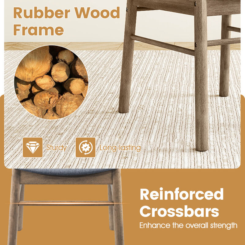 Set of 2 Fabric Upholstered Armless Dining Chairs with Solid Rubber Wood Frame-Oak