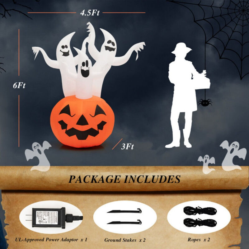 6FT Inflatable Halloween Ghost Spooky Yard Decoration with Pumpkin and Spinning Light image number 2