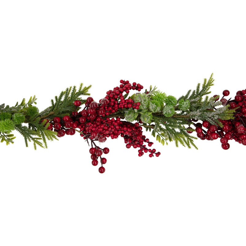 5' x 12" Red Berry and Frosted Pine Christmas Garland - Unlit