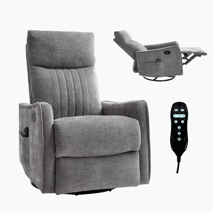 Heat Massage Manual Recliner Chair with Rocker and Swivel in Fabric for Living Room