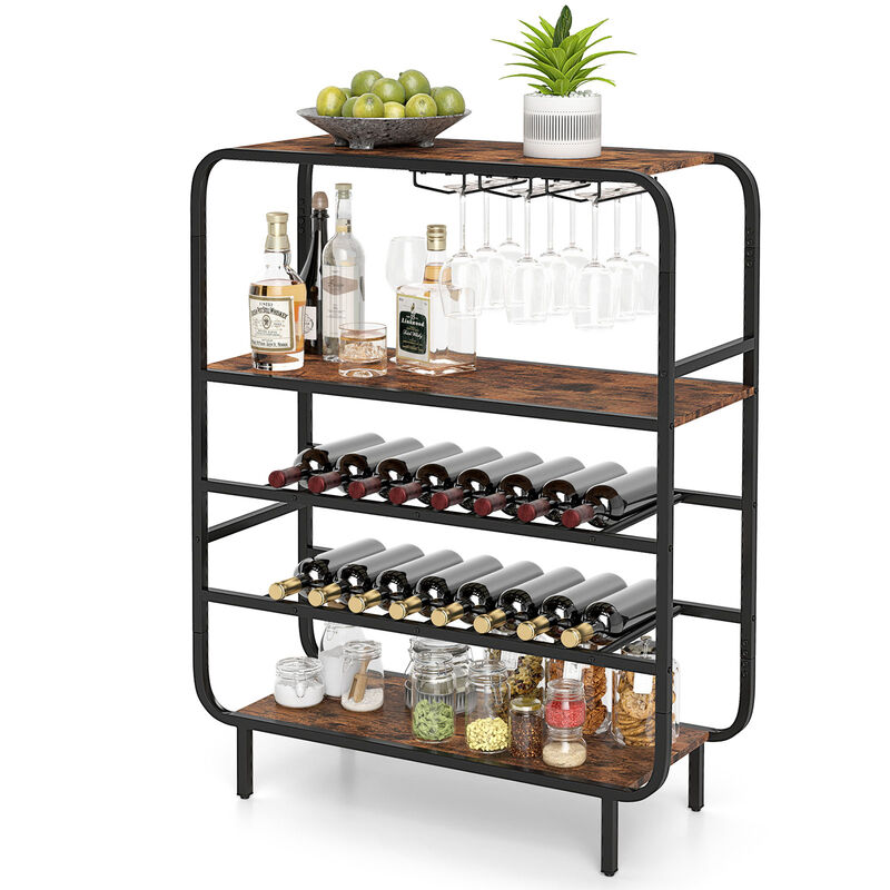 16 Bottle Wine Rack with 5-Tier Wine Shelf and Glass Holders for Kitchen Bar