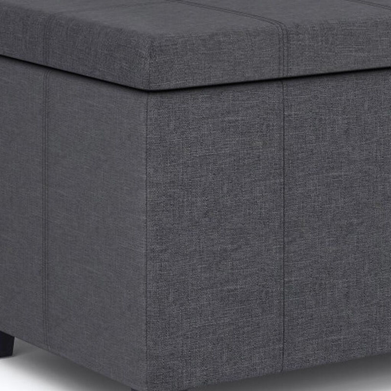 HomeRoots 36" Light Gray and Dark Brown Faux Linen and Solid Wood Upholstered Storage Bench With Flip Top image number 4