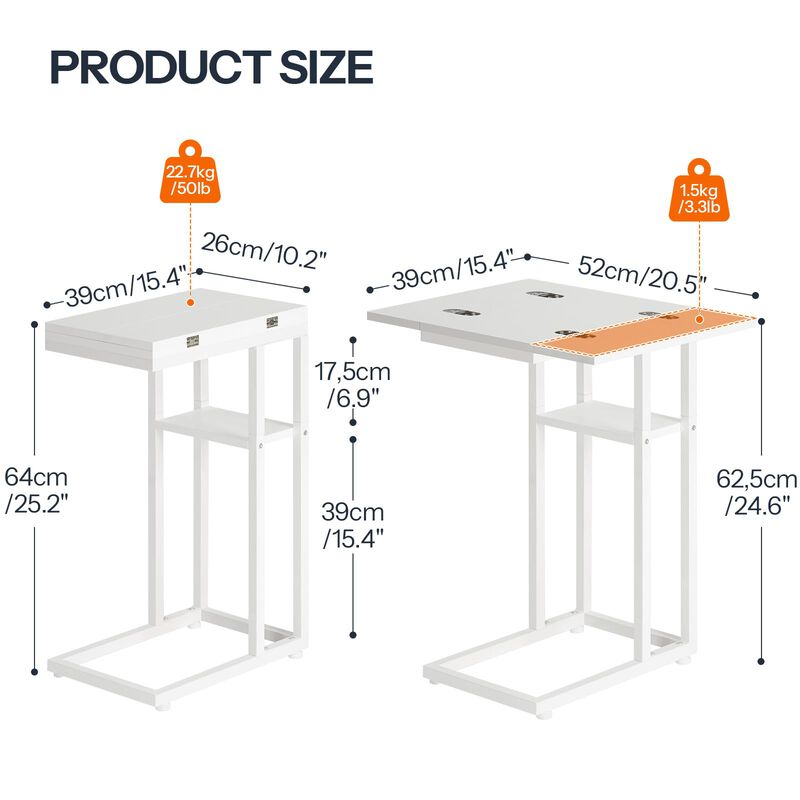 HOOBRO Foldable End Table, C Shaped Side Table with Storage Shelf, Small Snack Table Suitable for Living Room Bedroom Small Spac