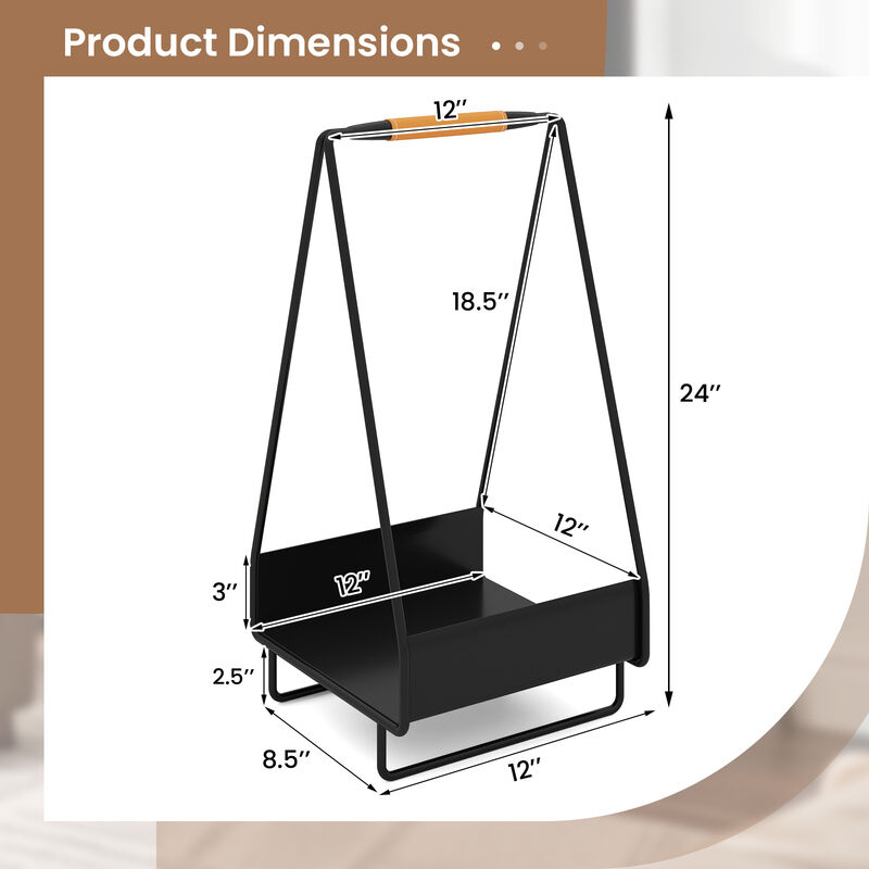 Heavy-Duty Firewood Storage Rack with Square Metal Frame and Handle image number 2