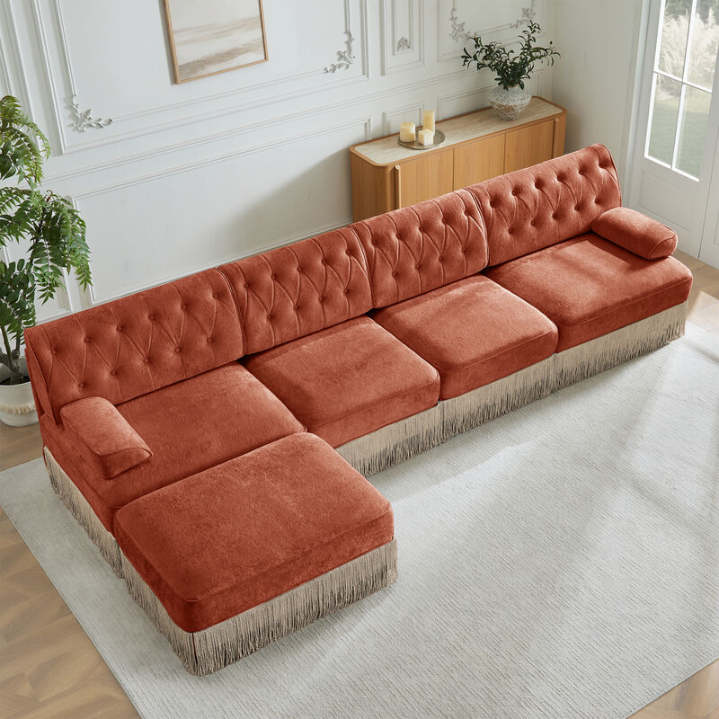 Gabwi 135" L Shaped Velvet Sectional image number 1