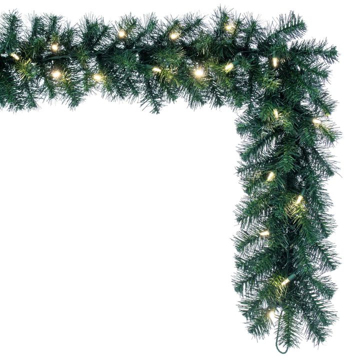 Vickerman 9' Douglas Fir Artificial Christmas Garland - Warm White LED Lights - Faux Fir Christmas Garland - Indoor Outdoor Garland - Reliable and Durable