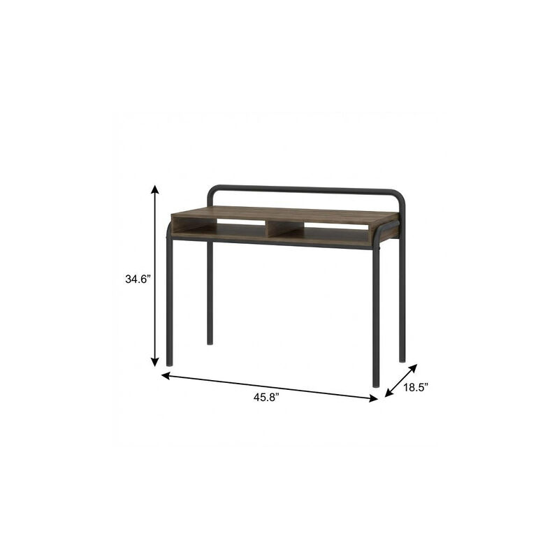 HomeRoots 46" Walnut and Black Wood and Steel Writing Desk image number 6