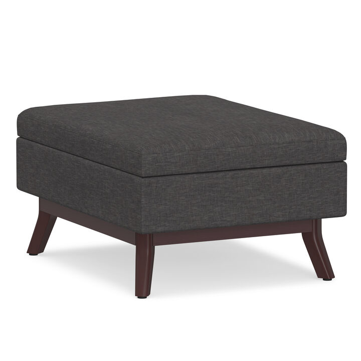 Owen 34 inch Wide Mid Century Modern Rectangle Coffee Table Storage Ottoman in Slate Grey Linen Look Fabric, Assembled