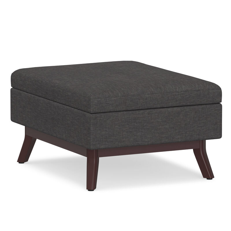 Owen 34 inch Wide Mid Century Modern Rectangle Coffee Table Storage Ottoman in Slate Grey Linen Look Fabric, Assembled image number 0