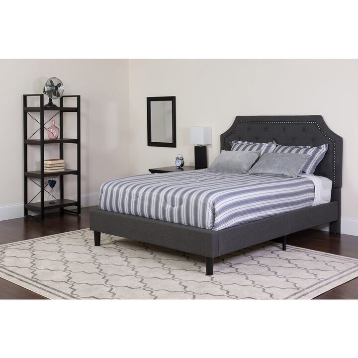 Brighton King Size Tufted Upholstered Platform Bed in Dark Gray Fabric with Memory Foam Mattress