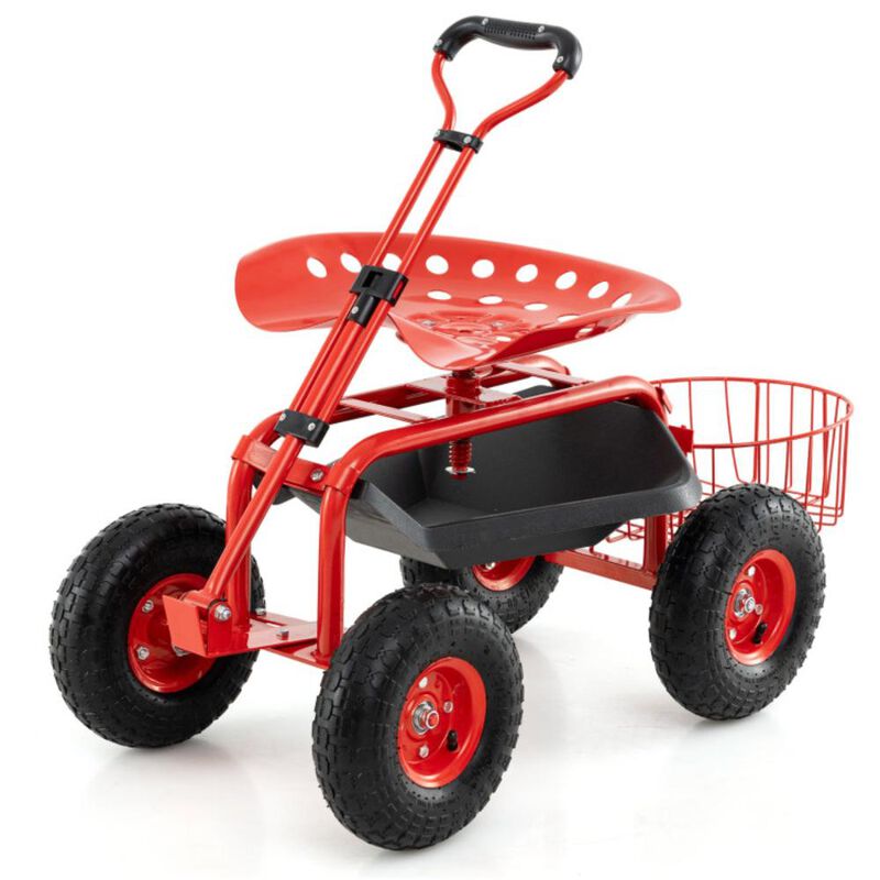 Hivvago Heavy Duty Garden Cart with Tool Tray and 360 Swivel Seat