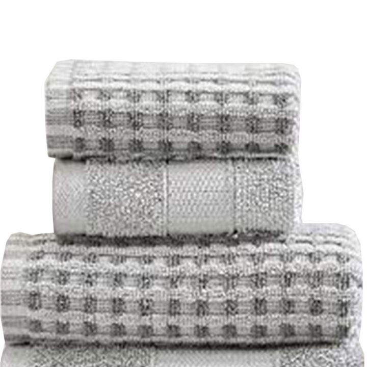 Porto 6 Piece Dual Tone Towel Set with Jacquard Pattern The Urban Port, Light Gray-Benzara