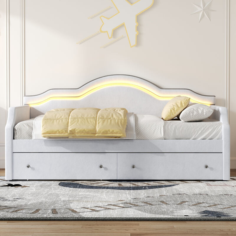 Merax Full Size Upholstered Daybed with LED and 2 Drawers
