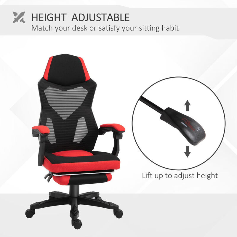 Red Ergonomic Task Chair: Mesh Office Chair with Retractable Footrest