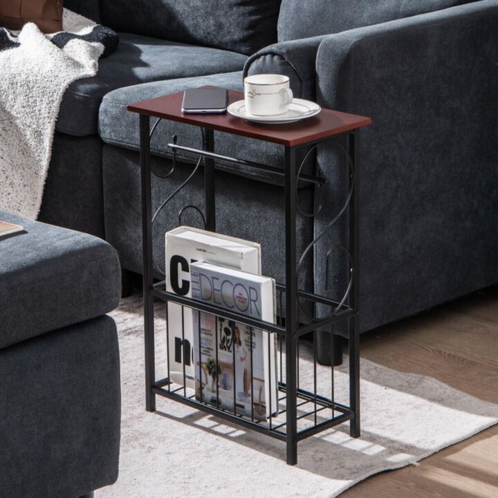 Hivvago Side Sofa Narrow Table with Removable Paper Holder for Living Room