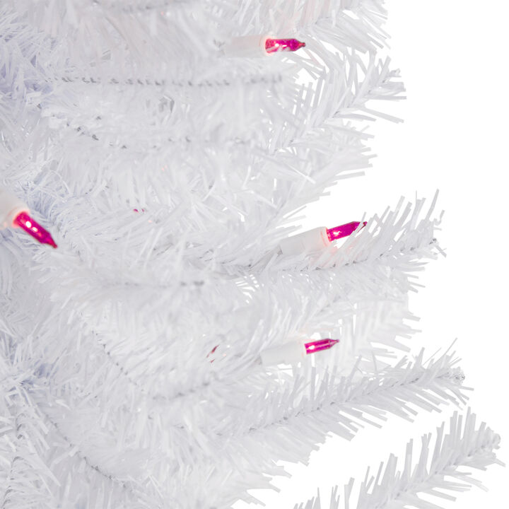 3' Pre-Lit Woodbury White Pine Slim Artificial Christmas Tree  Pink Lights