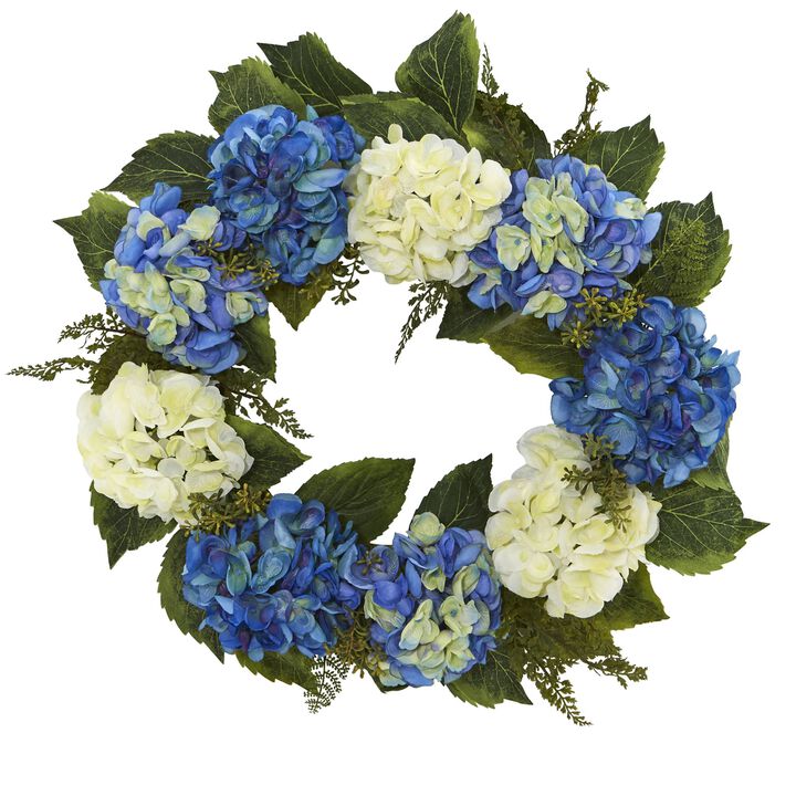 Hivvago 24" Hydrangea Wreath - Blue and White