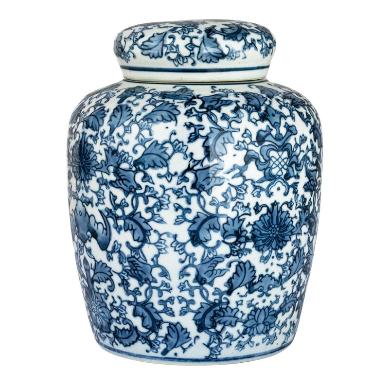 Medium Decorative Ceramic Ginger Jar with Lid, Blue and White Floral Pattern image number 3