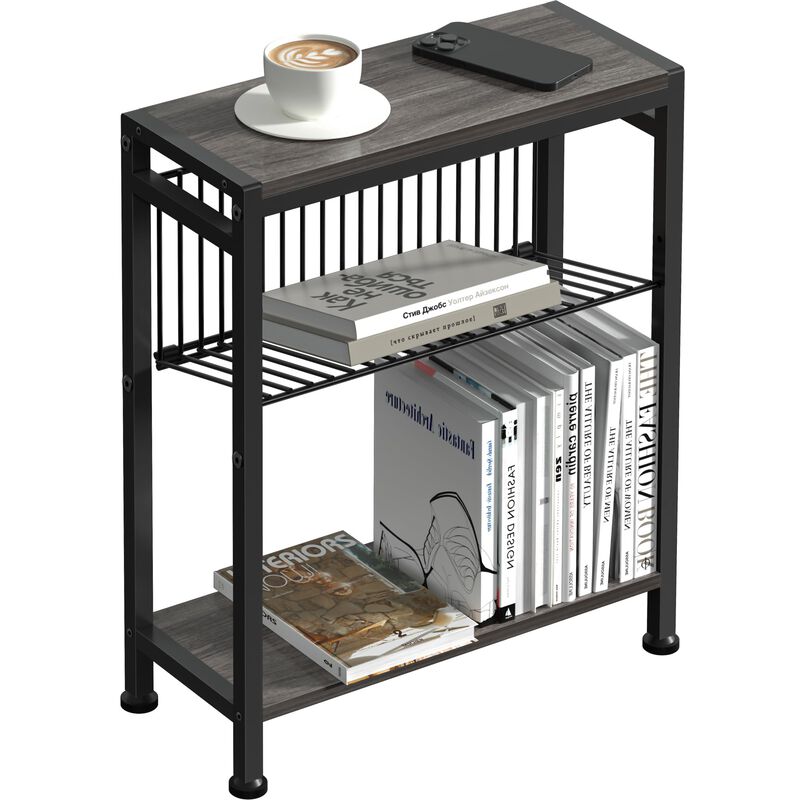 Lifenite Side Table for Small Spaces, Narrow End Table with Magazine Holder, 2 in 1 Design Slim Side Table, Skinny Nightstand fo