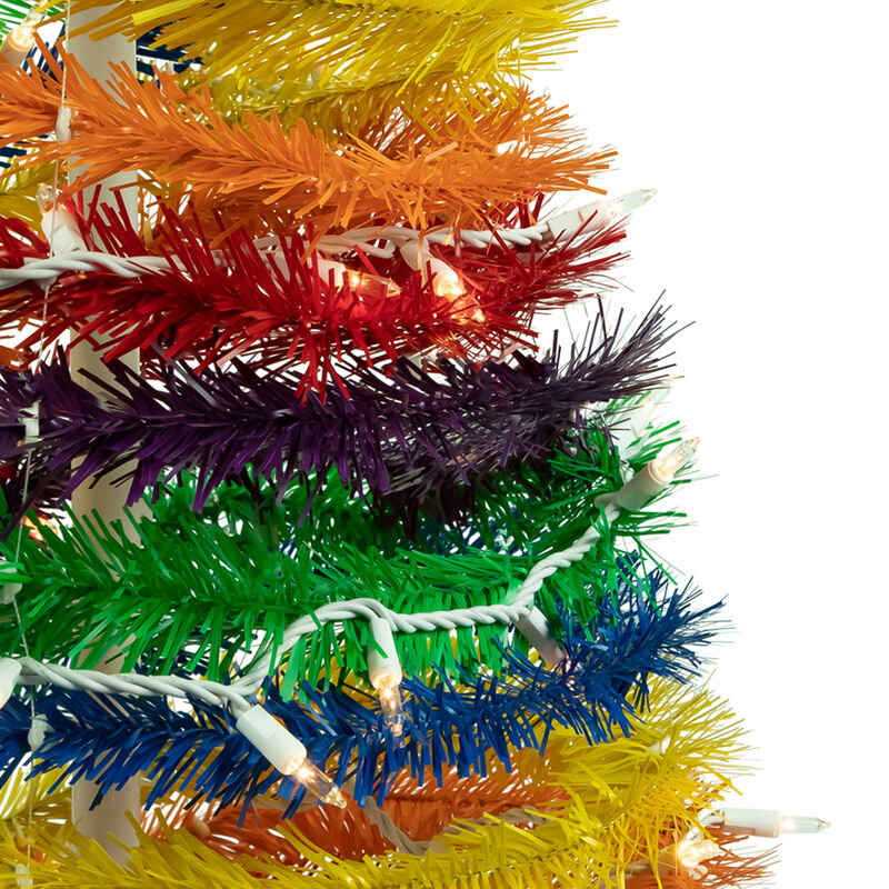 6' Pre-Lit Rainbow Tinsel Pop-Up Artificial Christmas Tree  Clear Lights