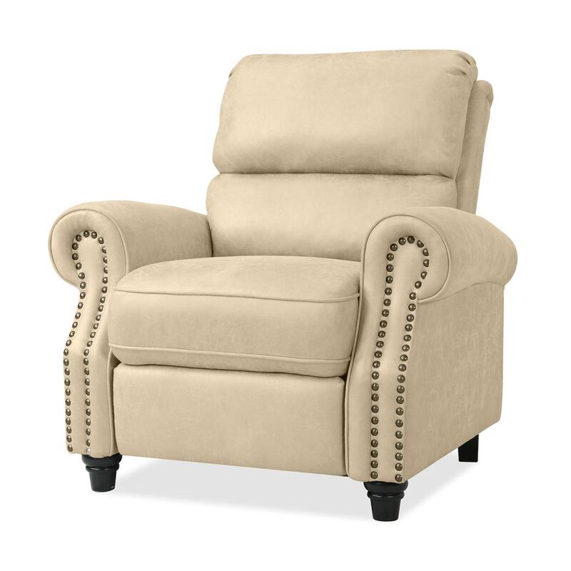 ProLounger Pushback Recliner with Nailheads in Distressed Latte Tan Faux Leather