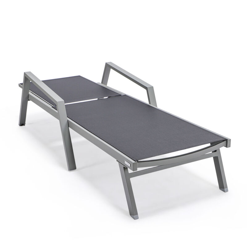 LeisureMod Marlin Patio Chaise Lounge Chair With Armrests in Grey Aluminum Frame - Black