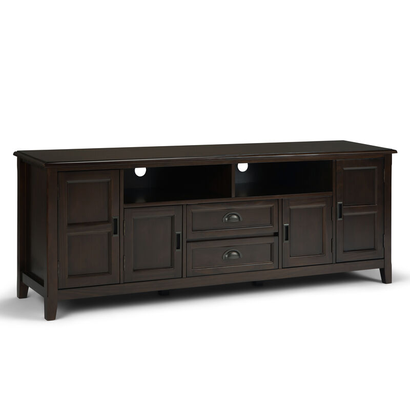 Burlington SOLID WOOD 72 inch Wide Transitional TV Media Stand in Mahogany Brown For TVs up to 80 inches