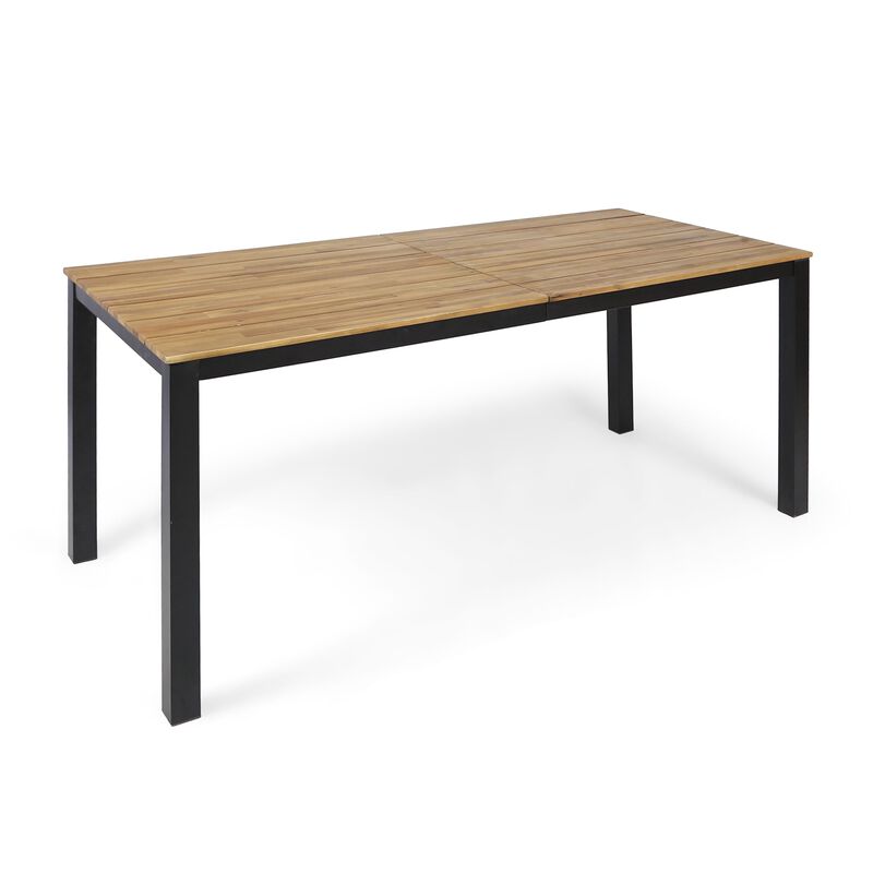 70.75" Patio Dining Table, Teak Acacia Wood Slat Table With Black Iron Leg, Large Capacity Outdoor Dinner Table image number 0
