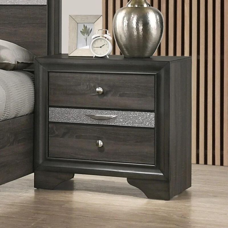 Streamdale Contemporary Silver Nightstand with Hidden Jewelry Drawer
