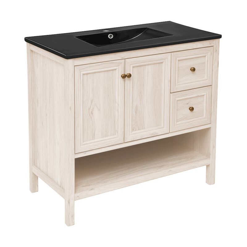 Chateau 36" Freestanding Bathroom Vanity in White Oak with Black Sink Top image number 1