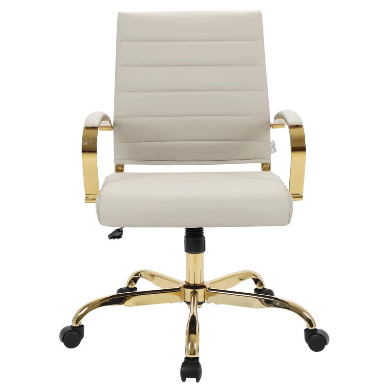 LeisureMod Benmar Leather Office Chair with Gold Accents, Adjustable Height, Swivel Base, Ergonomic Design for Home Office, Study, or Workspace