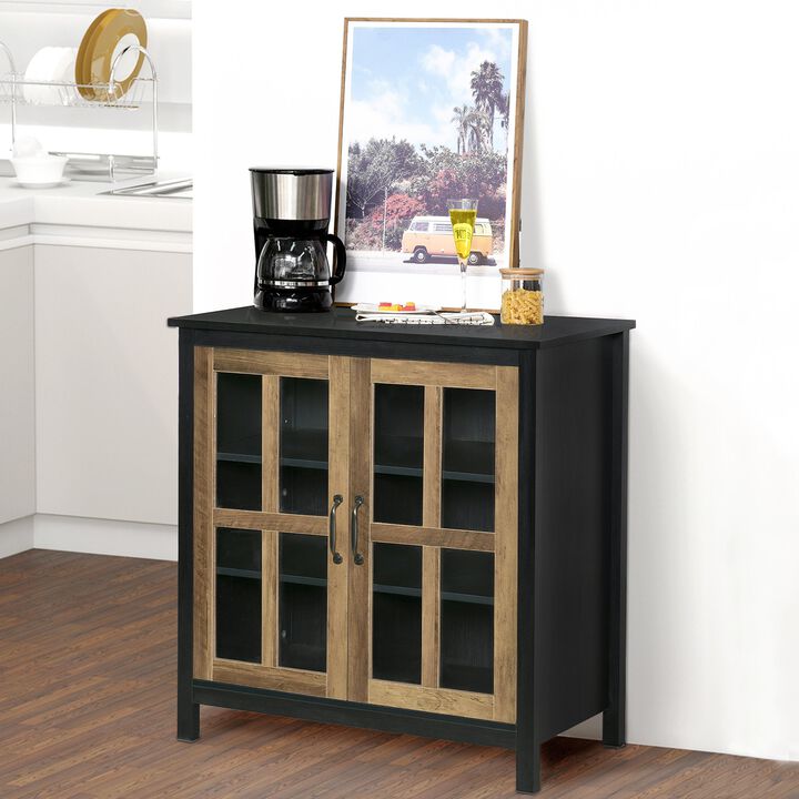 Black Wood Storage: Kitchen Sideboard with Glass Door