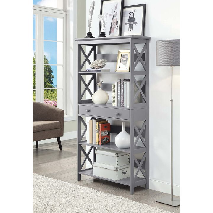 Convenience Concepts Oxford 5 Tier Bookcase with Drawer, Gray
