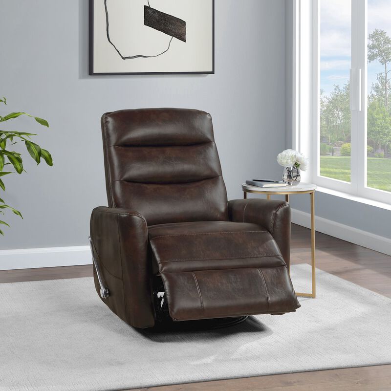 New Classic Furniture Takami Faux Leather Swivel Recliner, Brown