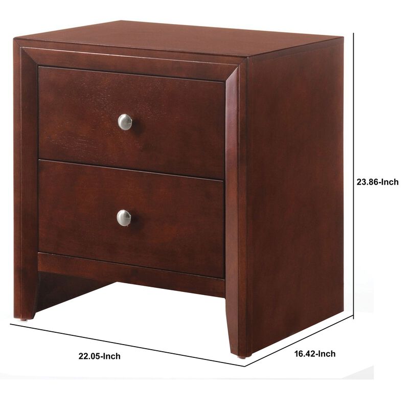 Wooden Nightstand with Two Storage Drawers, Cherry Brown-Benzara