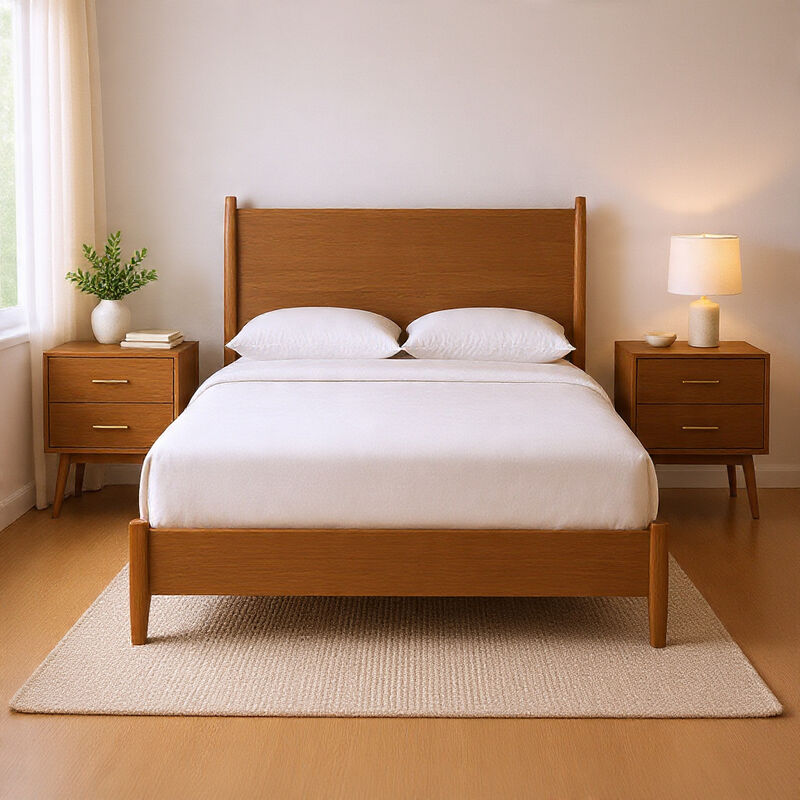Queen Bedroom Set, Walnut Brown, Nickel Wood, 3 Piece Set with 2 Nightstands image number 8