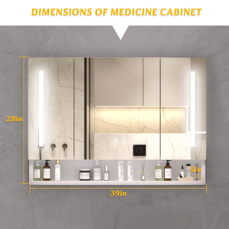 ELEMENT ACE Modern Aluminum Bathroom Medicine Cabinet with LED Lighting and Defogging Mirror for Enhanced Storage and Functionality image number 2