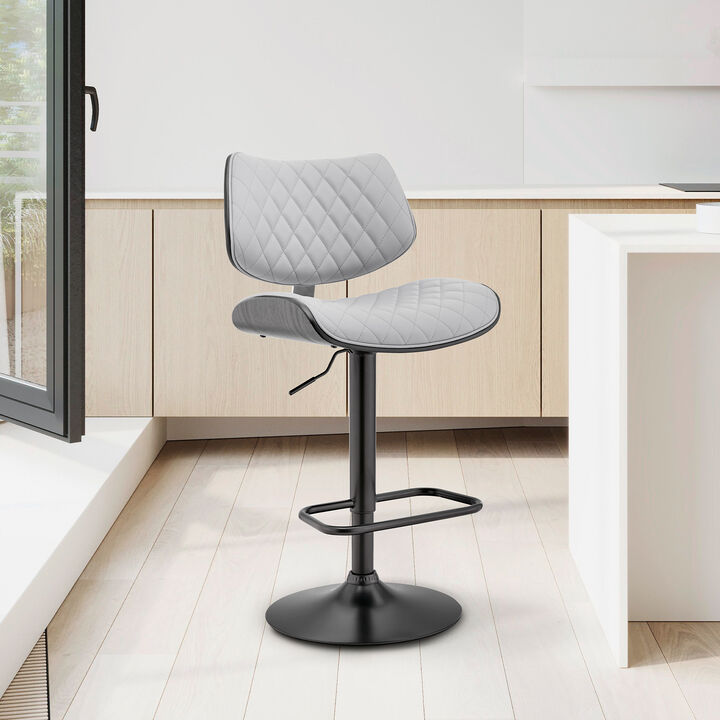 Leland Adjustable Gray Faux Leather and Black Finish Stool