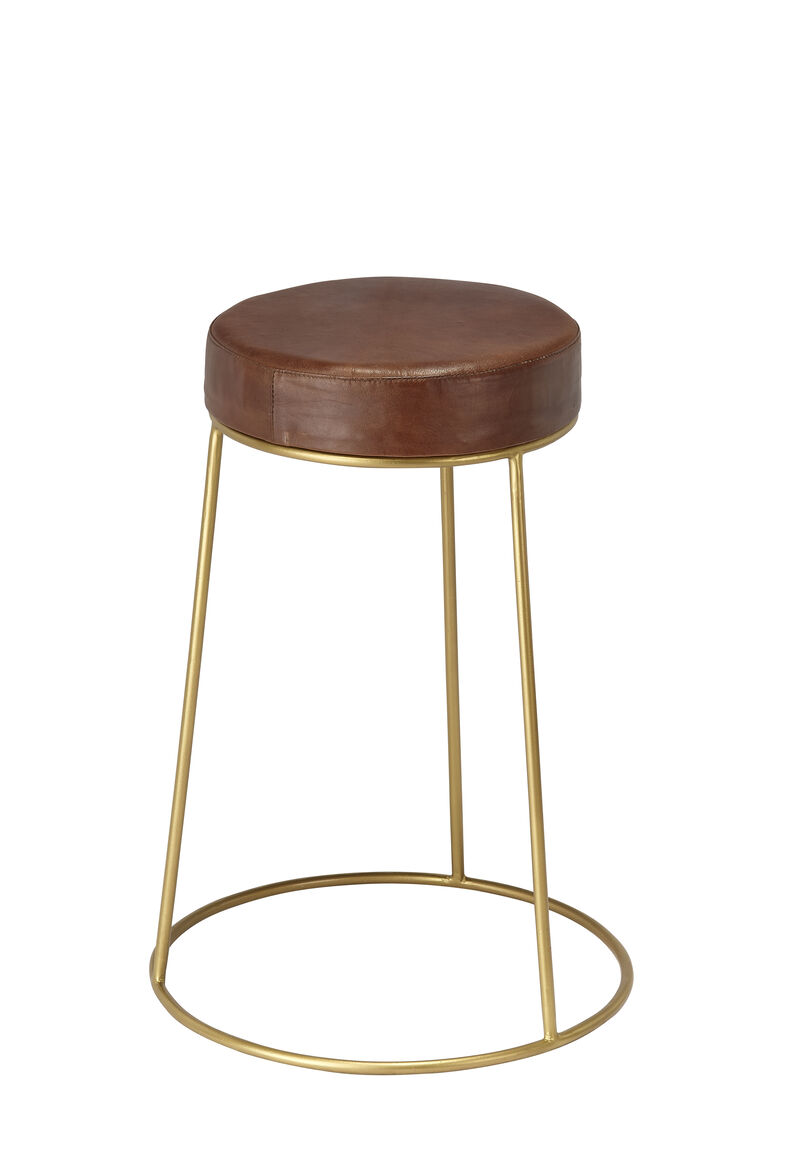 Henry Round Brown Leather Counter Stool