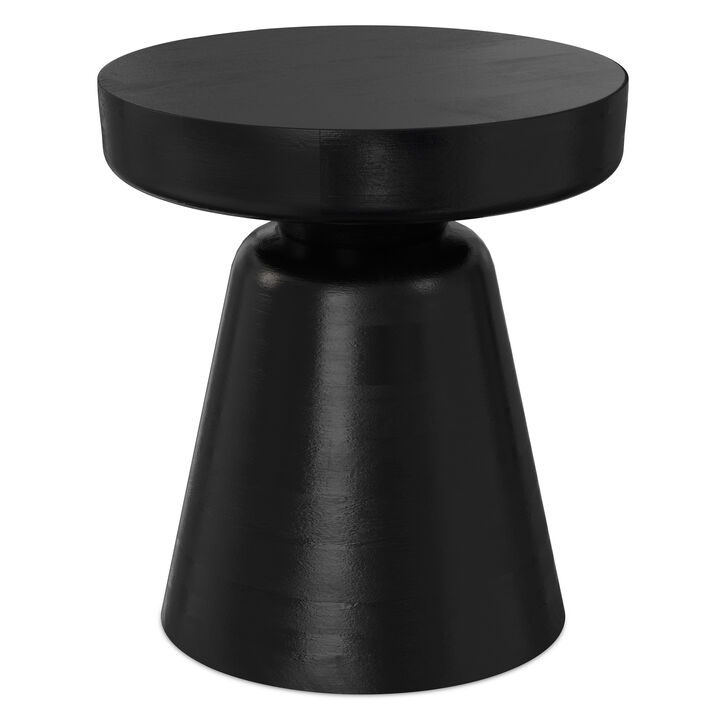 Robbie SOLID MANGO WOOD 16 inch Wide Round Boho Contemporary Rustic Accent Table in Black, Fully Assembled