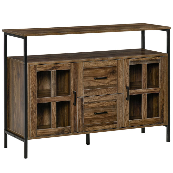 47" Kitchen Sideboard Buffet Storage Cabinet w/ Open Shelf & 2 Drawers, Brown