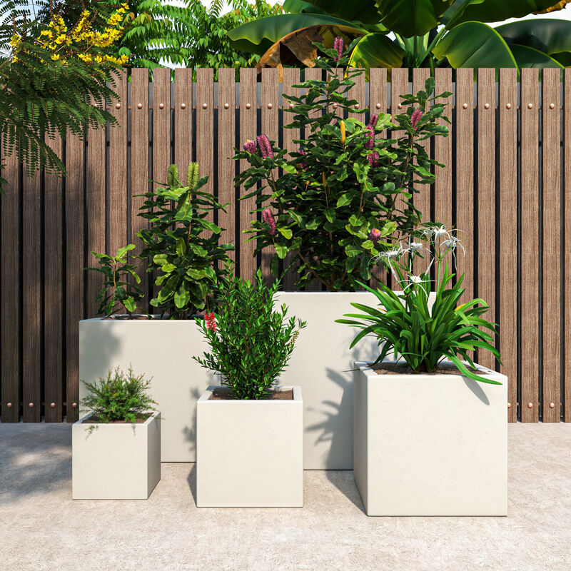 LeisureMod Fern Planter Set White