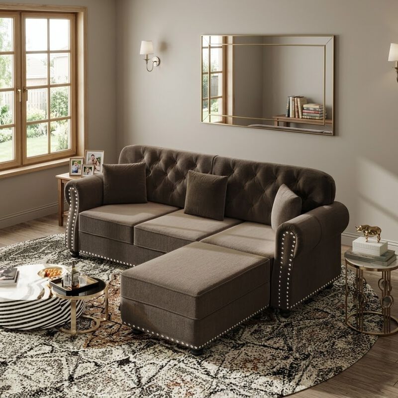 82.6" Velvet Chesterfield Sectional image number 1