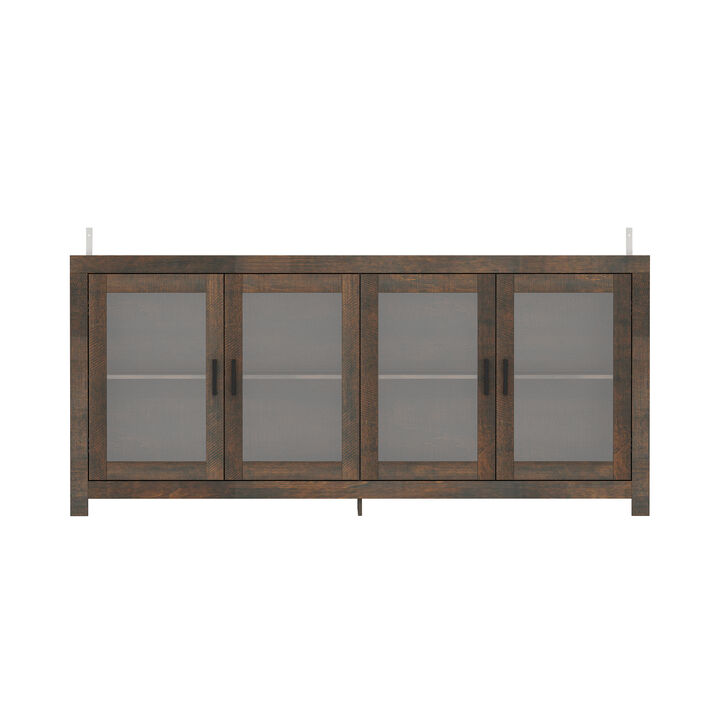 FUFU&GAGA 4-Door Sideboard with Glass Doors, Modern Storage Cabinet, (70.9" W x 15.7" D x 32" H), White